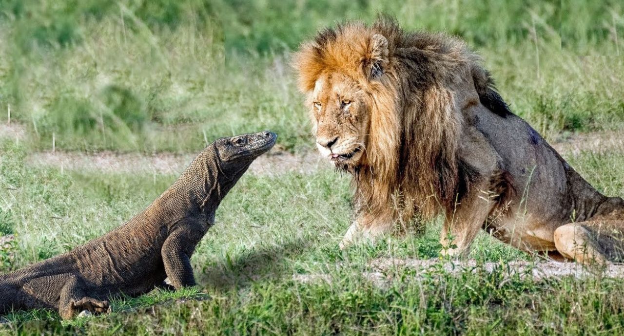 fight between a Komodo dragon and a lion